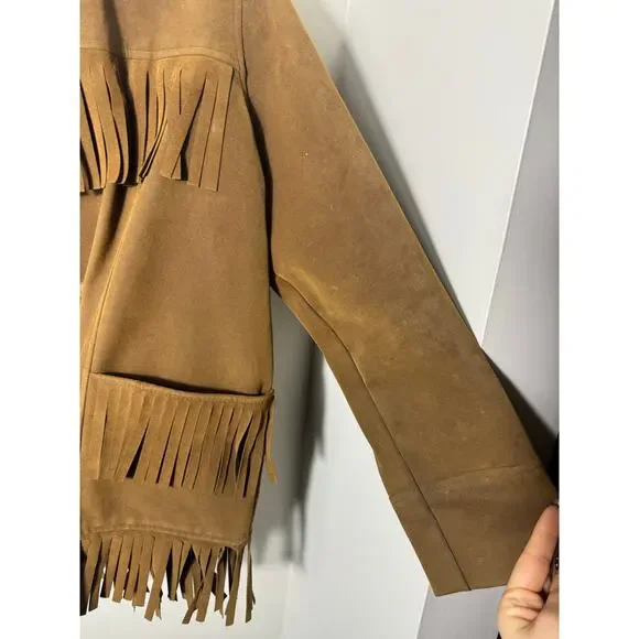 Vintage Brown Suede Fringe Jacket Boho Western 80s 70s Festival - Picture 5 of 14